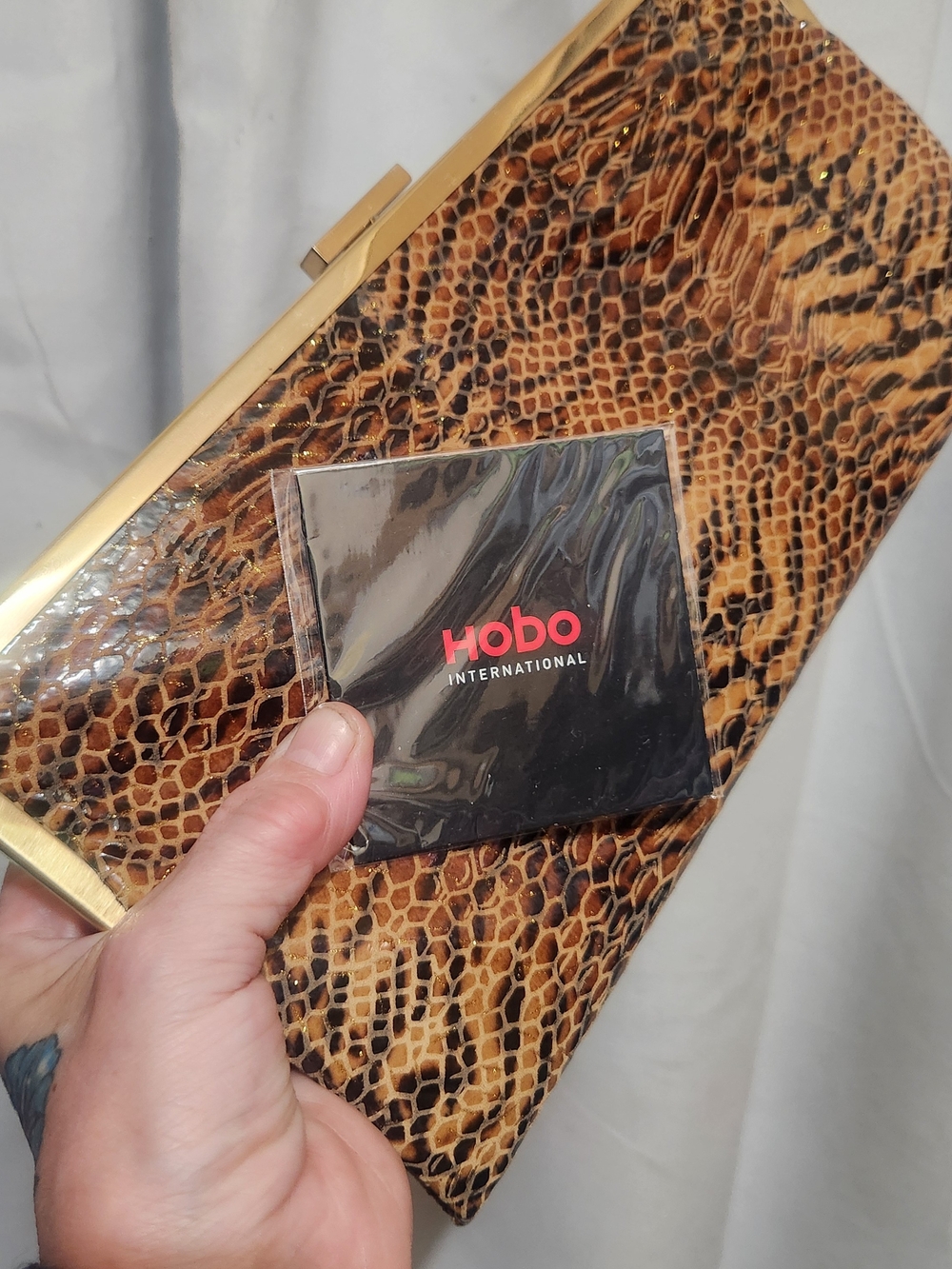 HOBO Brown Snakeskin-Print Clutch with Gold Accents - Picture 3 of 10